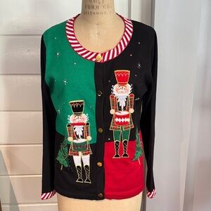 Vintage Jack B Quick Holiday Nutcracker Christmas Cardigan sweater XL